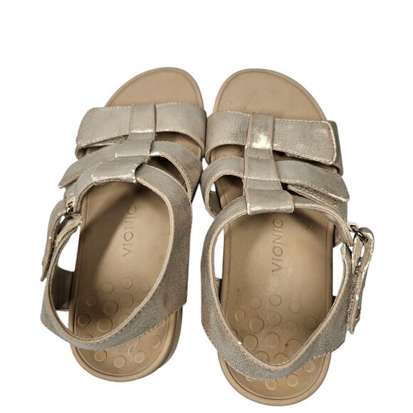 VIONIC Tami Backstrap Platform Wedge Metallic Sandals in Champagne Size 7 - Picture 5 of 10